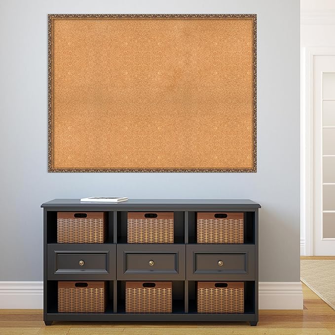 Amanti Art Natural Cork Board for Wall, 38x50 Vision Board with Bronze Frame, Oversize Corkboard Office Decor for Home Organization, Traditional Corkboard Pinboard to Display Items for Home