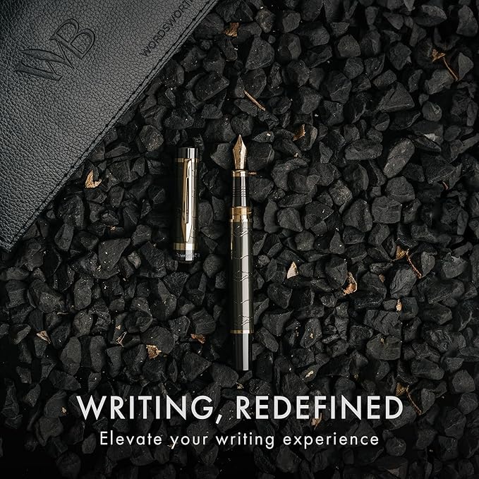 Wordsworth & Black Primori Fountain Pen Set [Gunmetal Gold]; Medium Nib, Gift Case, 24 Ink Cartridges, Refill Converter, Manual; Journaling, Calligraphy, Smooth Writing Pens; Left and Right Handed
