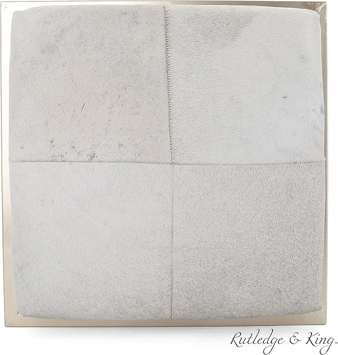 Rutledge & King Cowhide Ottoman/Vanity Stool - Square Ottoman Stool - White Ottoman/Grey Ottoman Foot Rest - Cowhide Grey & White Stool - Gold Stool - Cow Ottoman - Cow Fur Stool (Gold)