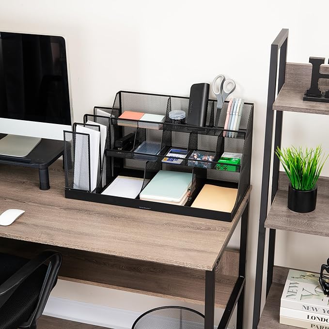 Mind Reader Countertop Organizer, 3-Tier Desktop Storage Rack, Office Breakroom Supply Caddy, Metal Mesh, Black