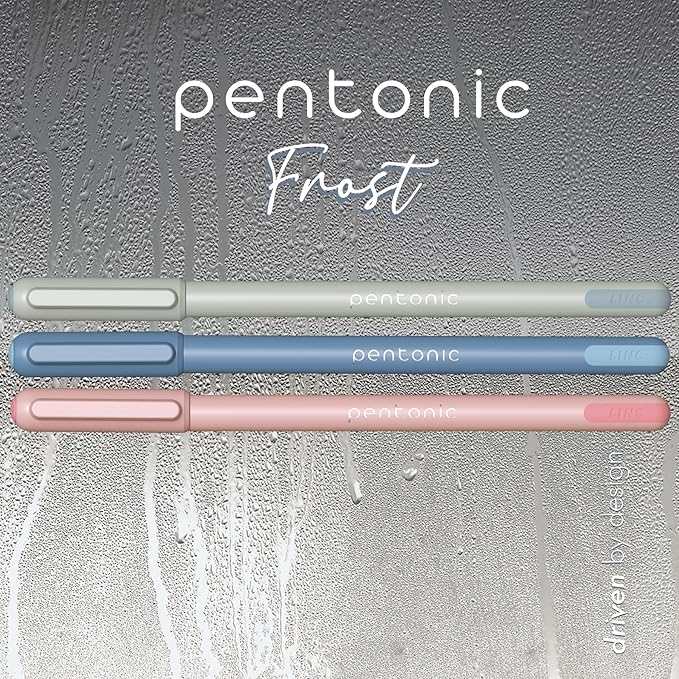 Pentonic Ballpoint Pens, 15 Count, Gray, Blue & Pink Barrels, Black, Blue & Red Ink, 0.7 mm Fine Point, Smooth Writing For Note Taking (PEN13088)