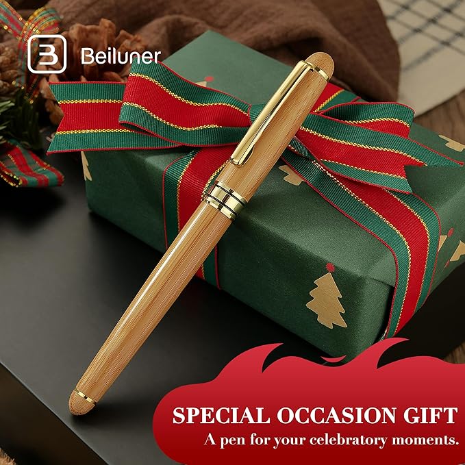 BEILUNER Luxury Bamboo Wooden Ballpoint Pen Writing Set - Elegant Fancy Nice Gift Pen Set for Signature Executive Business Office Supplies - Gift Boxed with Extra Refills (Black)