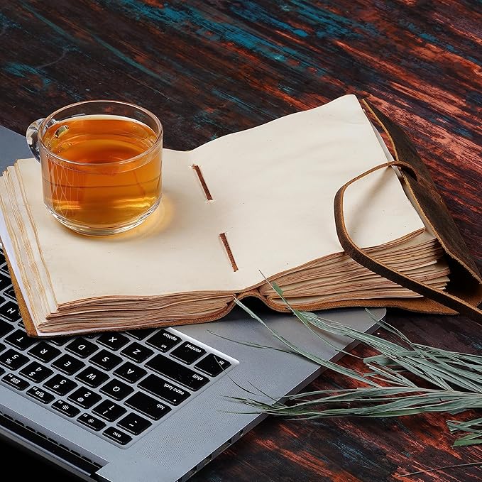 LEATHER VILLAGE Leather Bound Journal - Rustic Brown, 7"X5", 220 Pages - Vintage Blank Paper Diary for Writing, Drawing, Sketchbook, and Travel Notebook - Ideal for Women and Men