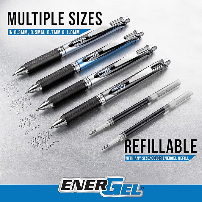 Pentel EnerGel RTX Retractable Liquid Gel Pen, Happiness Expressions Pack, 0.7mm, Metal Tip, Medium Line, Assorted Ink, Pack of 8 Pens (BL77XHAPBP8M)