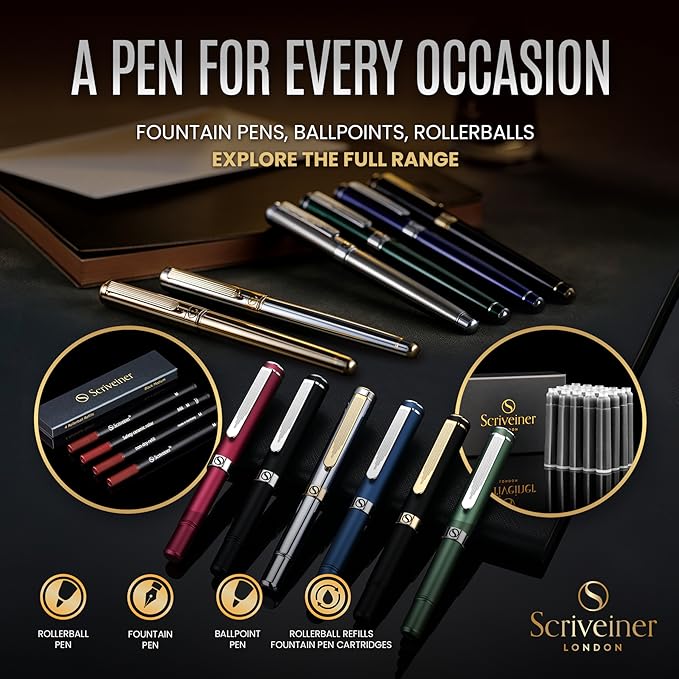 Scriveiner Fuchsia Rollerball Pen - Stunning Luxury Pen With Chrome Finish, Schmidt Ink Refill, Best Roller Ball Gift Set for Men & Women, Professional, Executive Office, Nice Pens